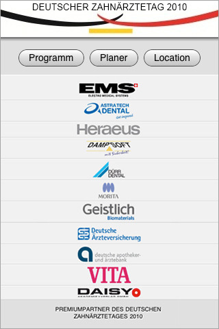 Screenshot der Appklikation für den Deutschen Zahnärztetag 2010