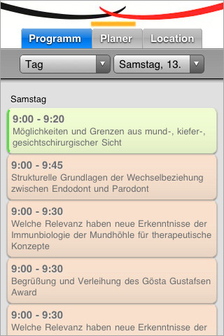 Screenshot der Appklikation für den Deutschen Zahnärztetag 2010