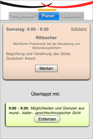 Screenshot der Appklikation für den Deutschen Zahnärztetag 2010