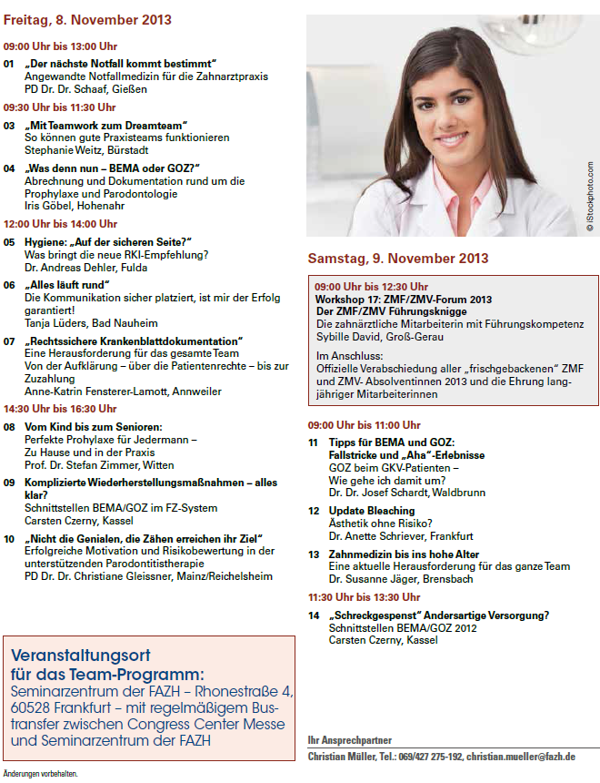 Deutscher Zahnärztetag 2013: Programm für das Praxisteam